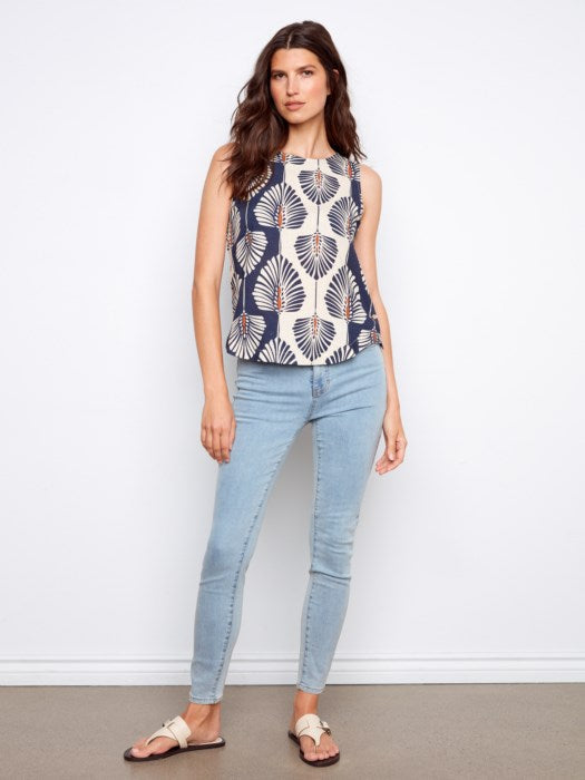 Charlie B Printed Linen Sleeveless Blouse - Style C4588R-787