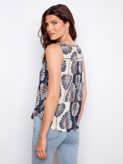 Charlie B Printed Linen Sleeveless Blouse - Style C4588R-787