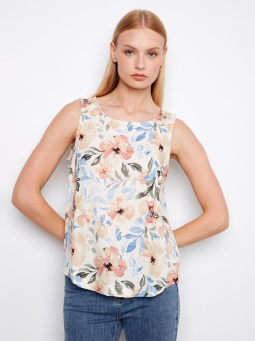 Charlie B Printed Linen Sleeveless Blouse - Style C4588R-787A