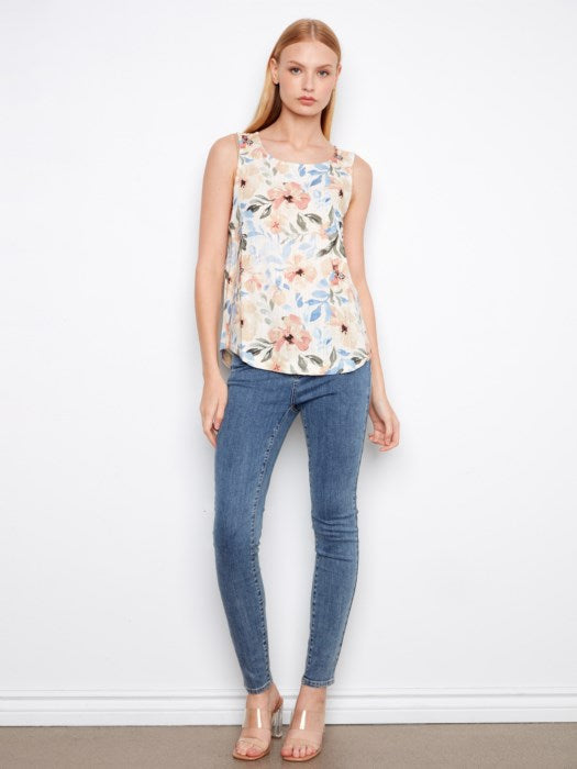 Charlie B Printed Linen Sleeveless Blouse - Style C4588R-787A