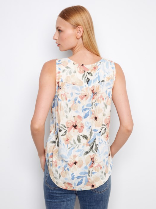 Charlie B Printed Linen Sleeveless Blouse - Style C4588R-787A