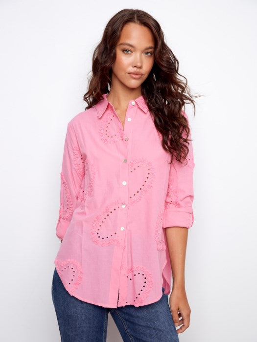 Charlie B Button-Down Textured Blouse - Style C4652E-609C