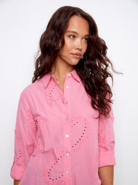 Charlie B Button-Down Textured Blouse - Style C4652E-609C