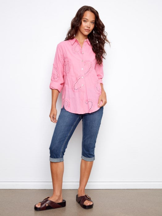 Charlie B Button-Down Textured Blouse - Style C4652E-609C