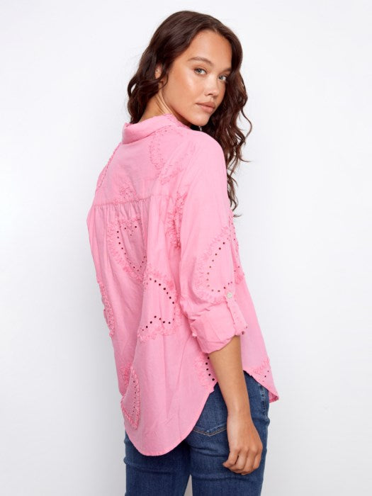 Charlie B Button-Down Textured Blouse - Style C4652E-609C