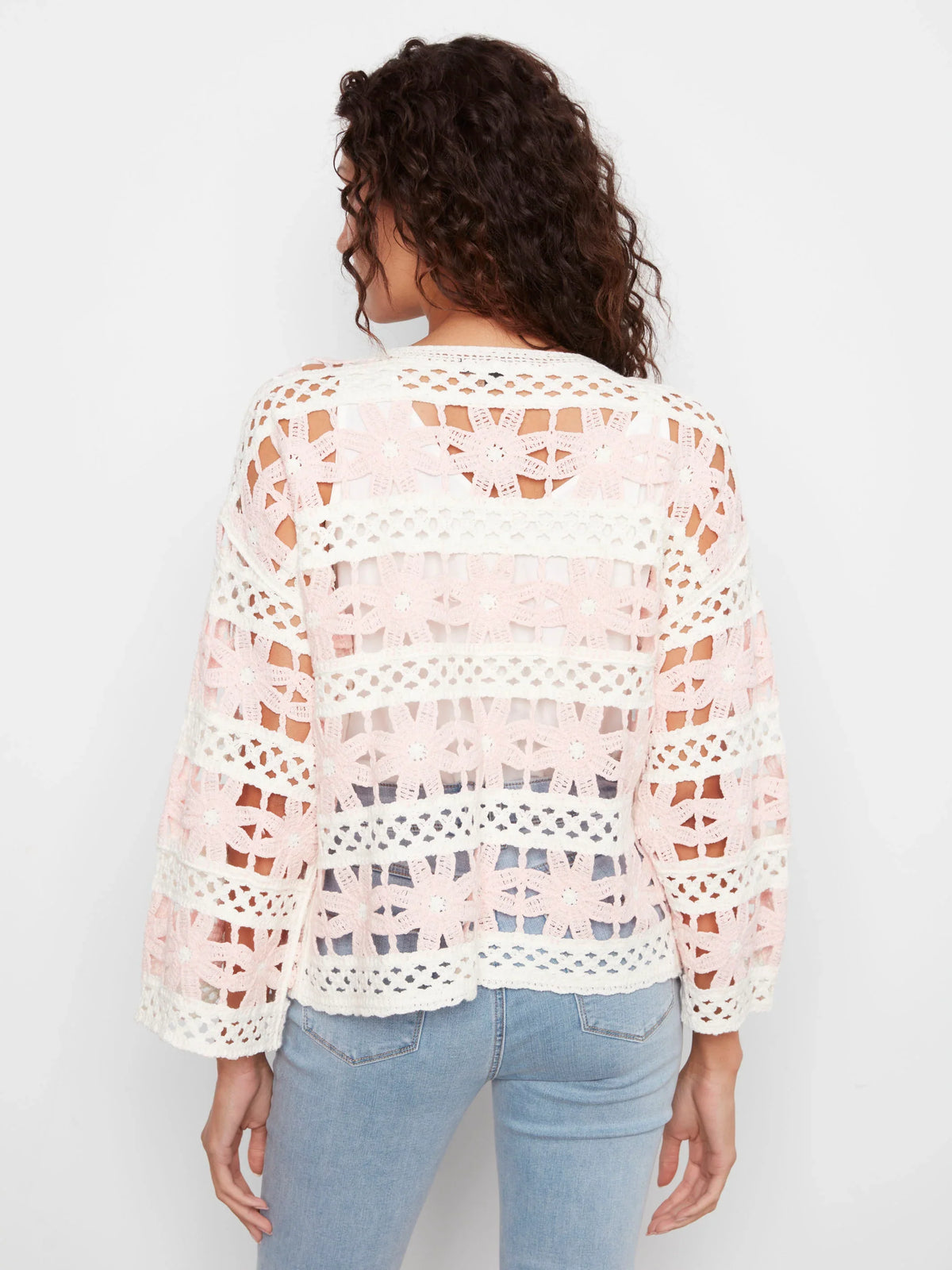 Charlie B Flower Crochet Three-Quarter Top - Style C4674E-777C