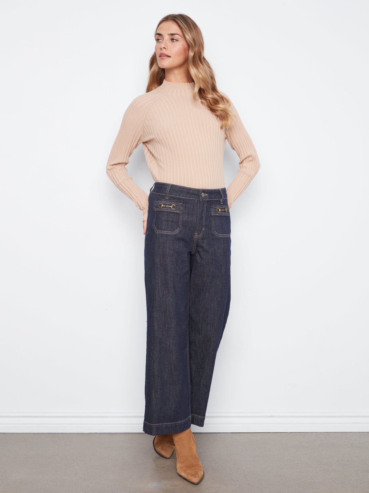 Charlie B Cropped Patch Pocket Wide Leg Jeans - Style C5538D-437C
