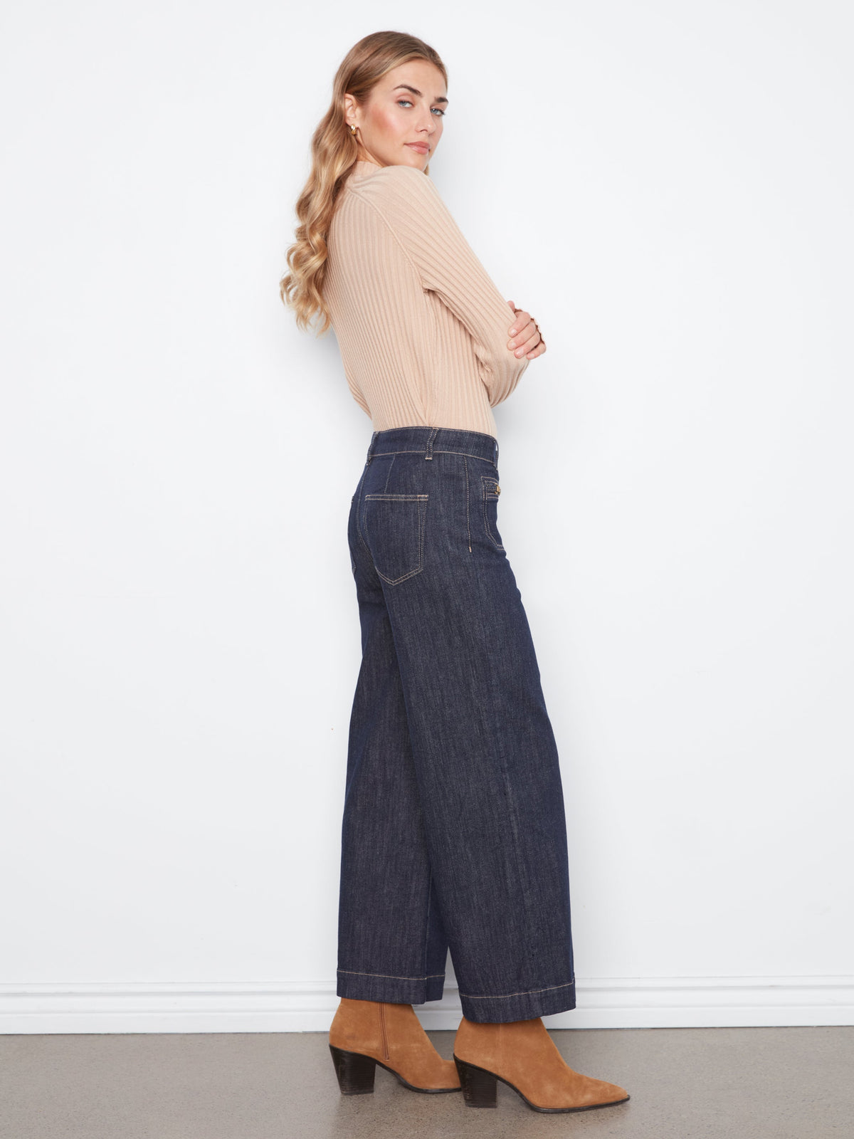 Charlie B Cropped Patch Pocket Wide Leg Jeans - Style C5538D-437C