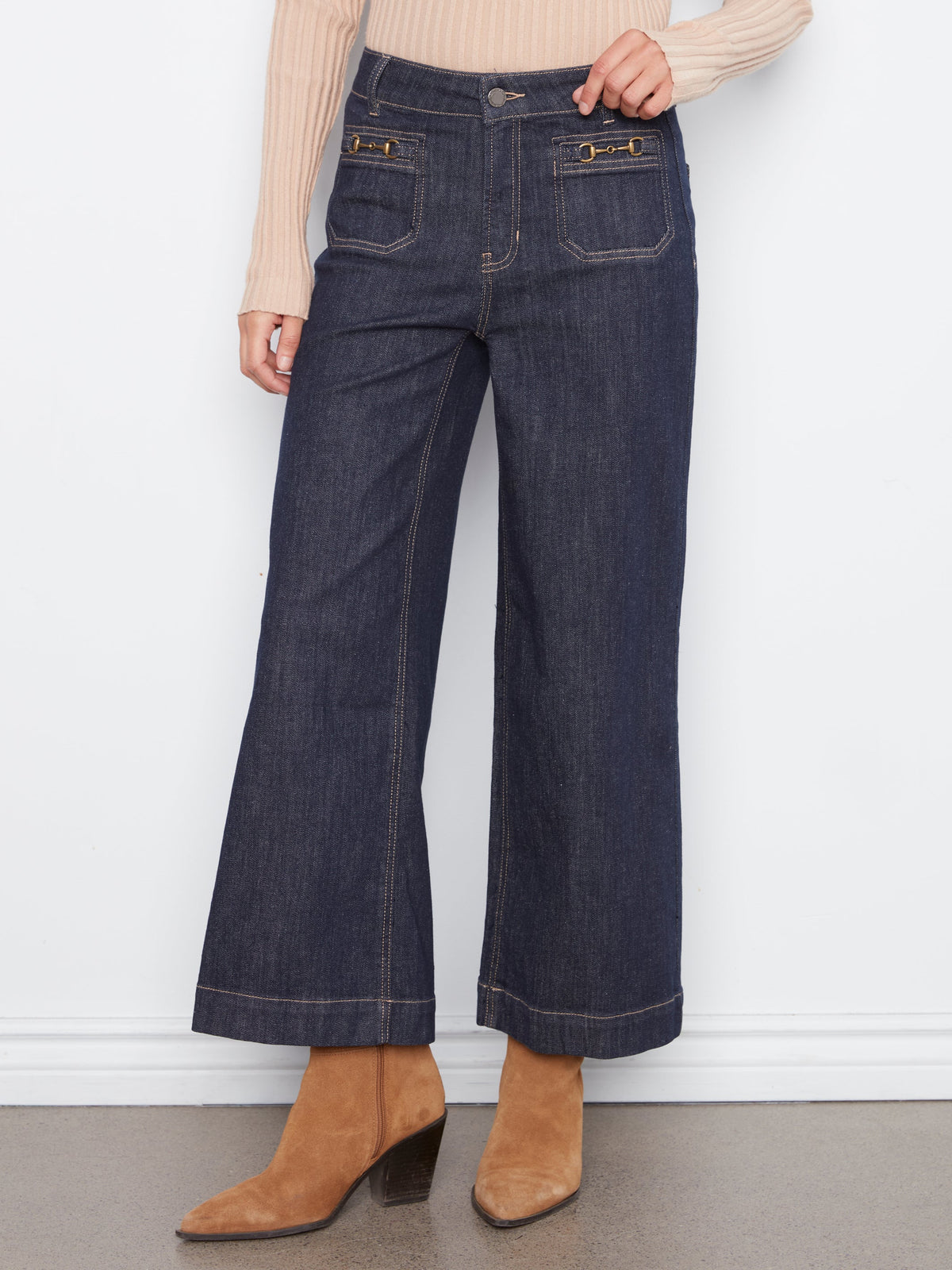 Charlie B Cropped Patch Pocket Wide Leg Jeans - Style C5538D-437C