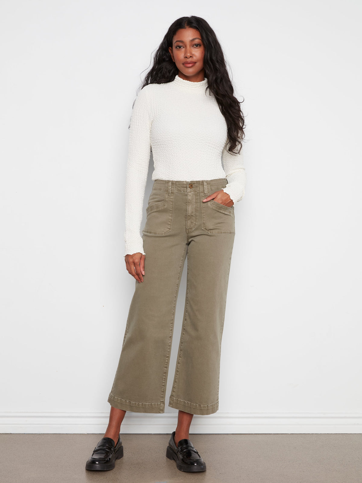 Charlie B Cropped Wide Leg Stretch Twill Pants - Style C5660RR-613A