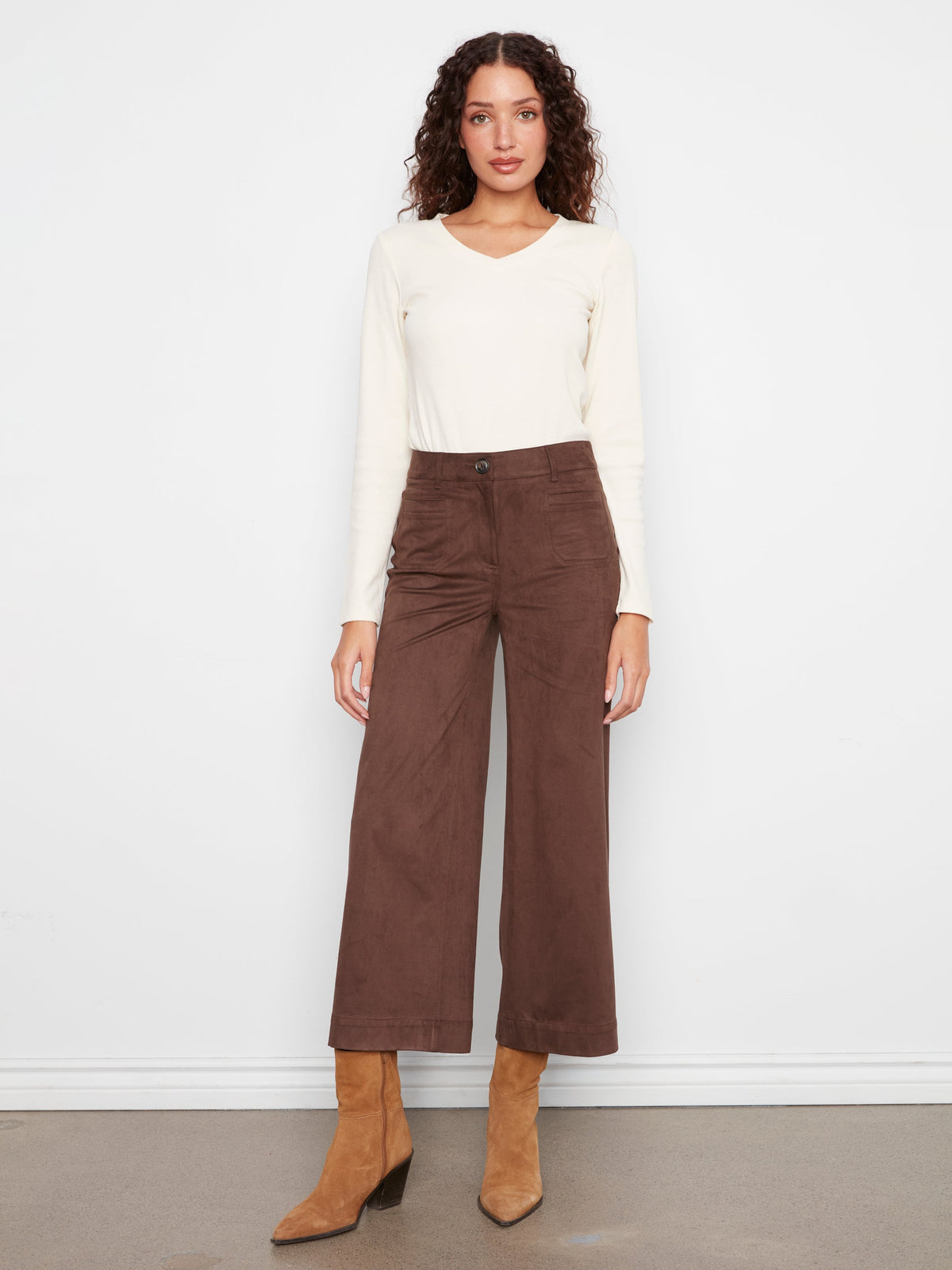 Charlie B Faux Suede Cropped Wide Leg Pants - Style C5848-750C