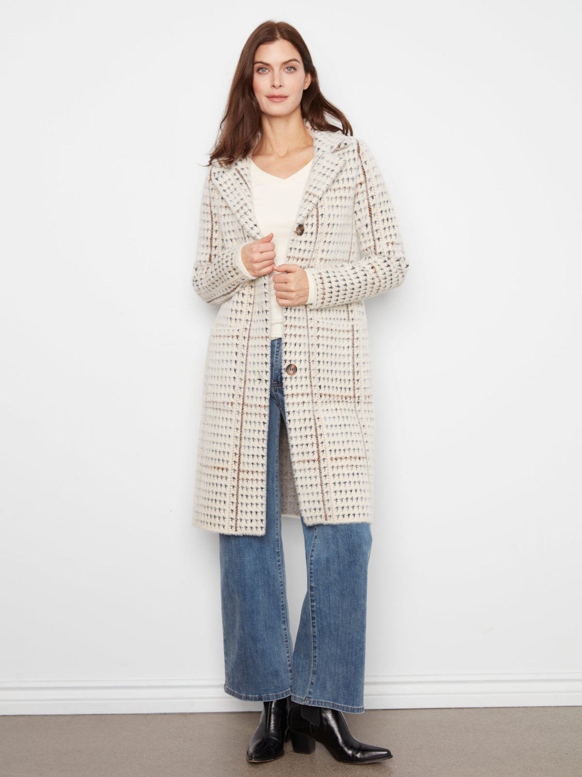 Charlie B Long Plaid Knit Coatigan - Style C6326RR-950B