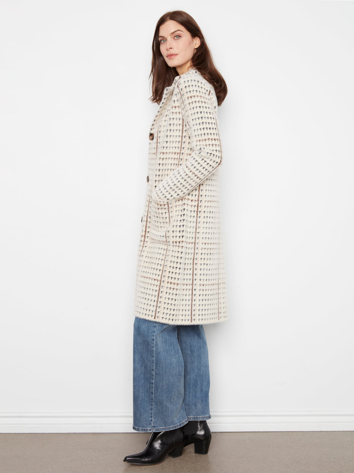 Charlie B Long Plaid Knit Coatigan - Style C6326RR-950B