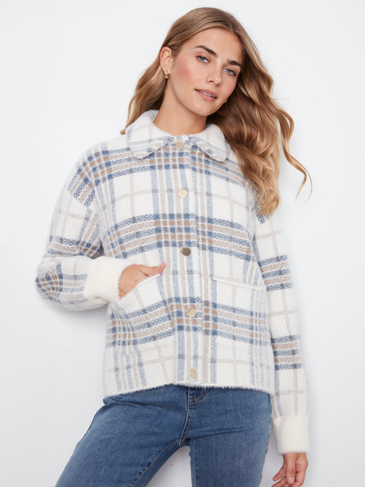 Charlie B Short Plaid Knit Jacket - Style C6330RR-960B