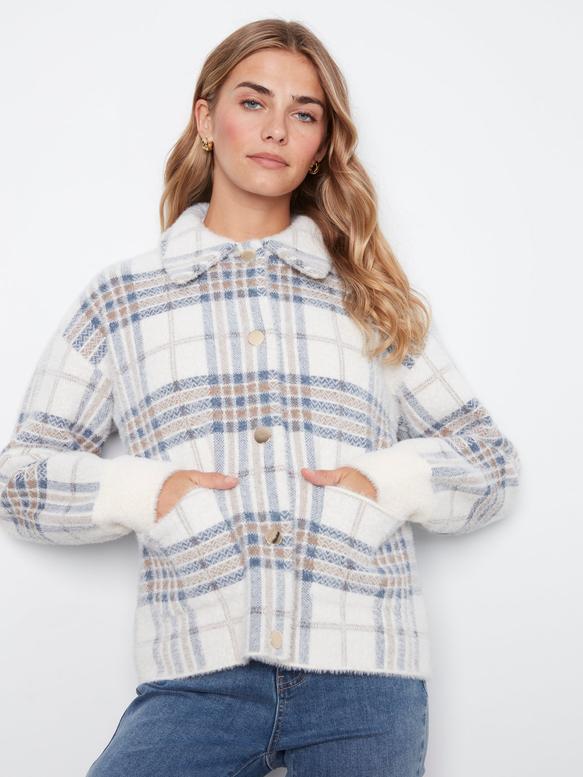 Charlie B Short Plaid Knit Jacket - Style C6330RR-960B