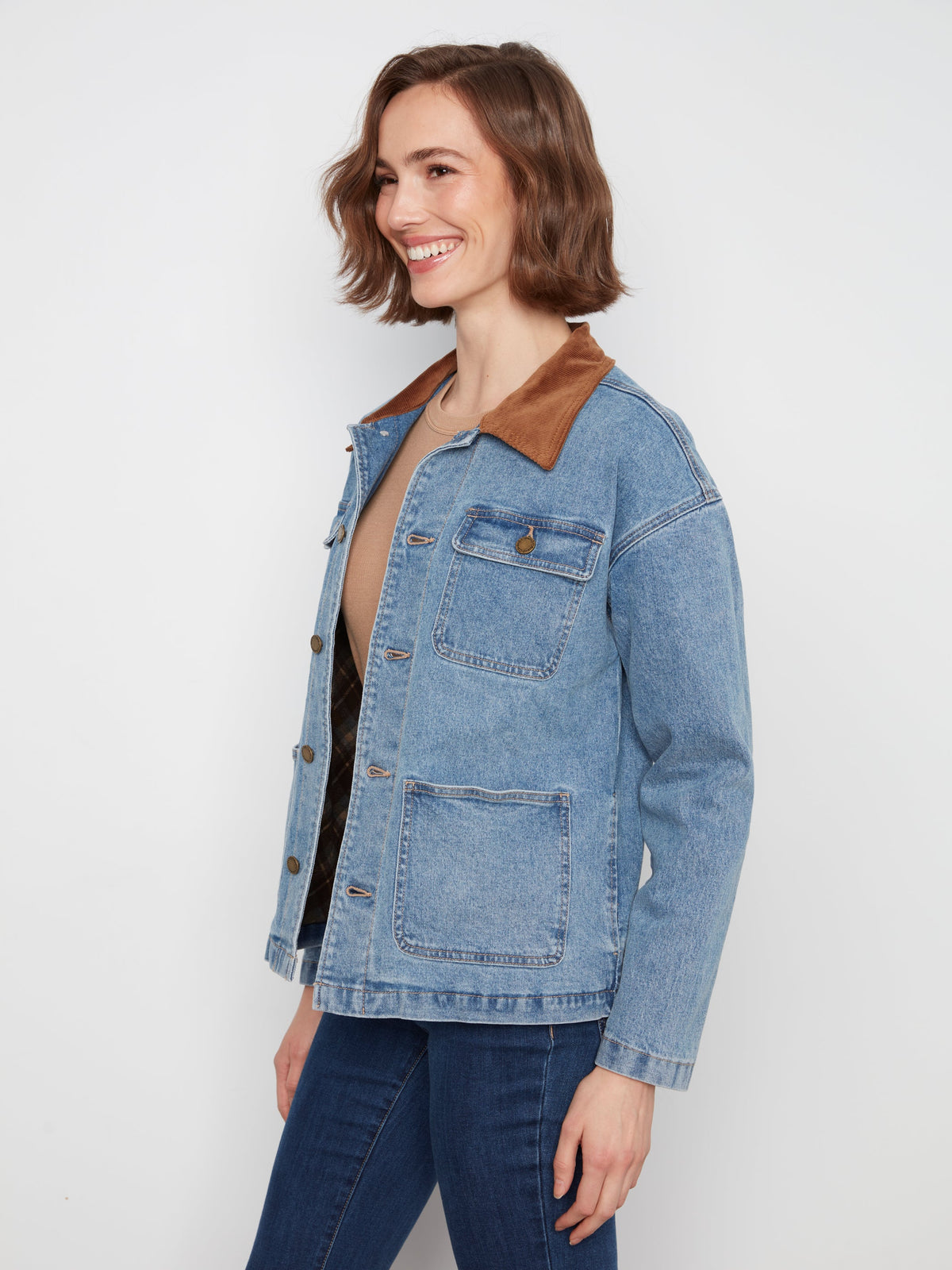 Charlie B Denim Barn Jacket With Corduroy Coll - Style C6408-301C