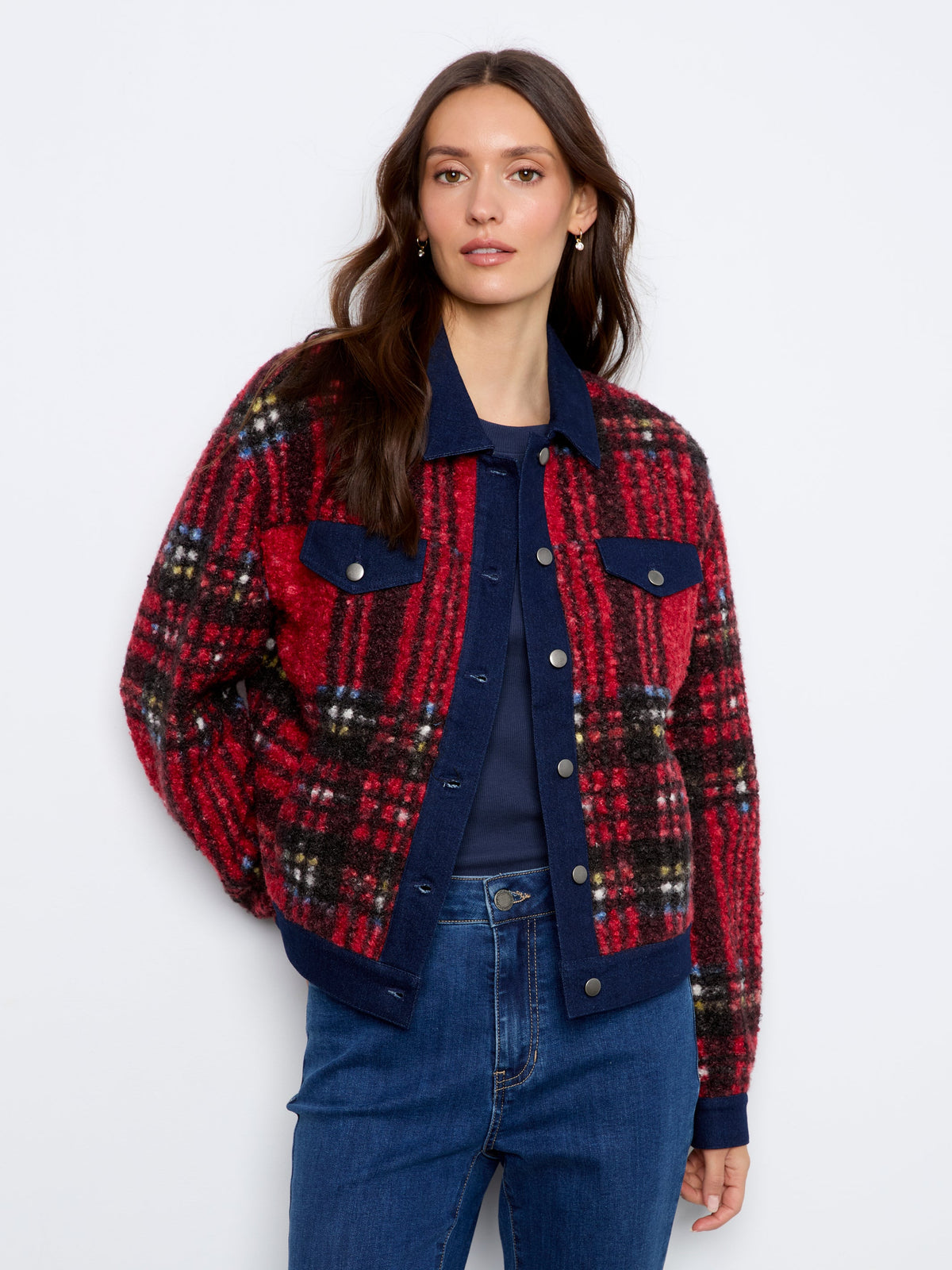 Charlie B Tweed Denim Contrast Jacket - Style C6420-707B