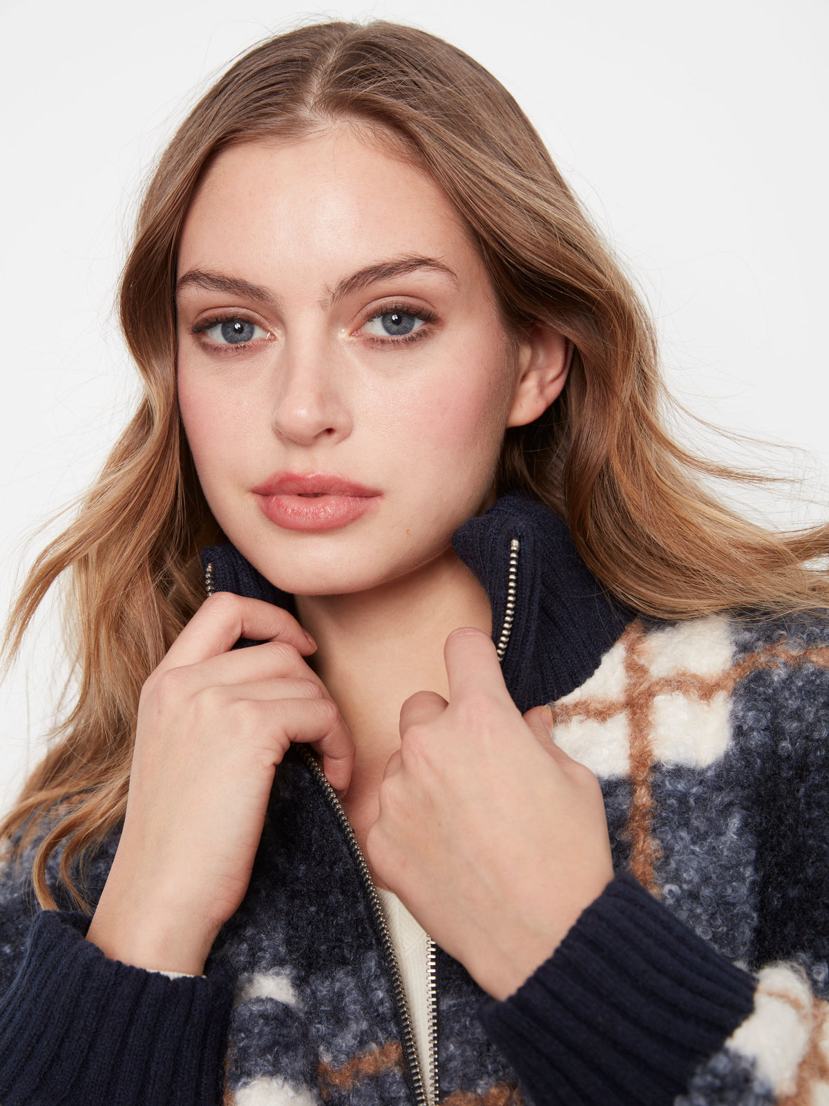 Charlie B Plaid Bouclé Zip Up Jacket - Style C6437P-707A
