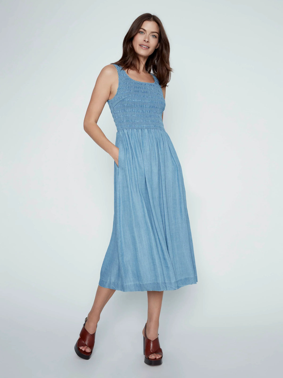 Charlie B Sleeveless Smocked Maxi Dress - Style C3235-578C