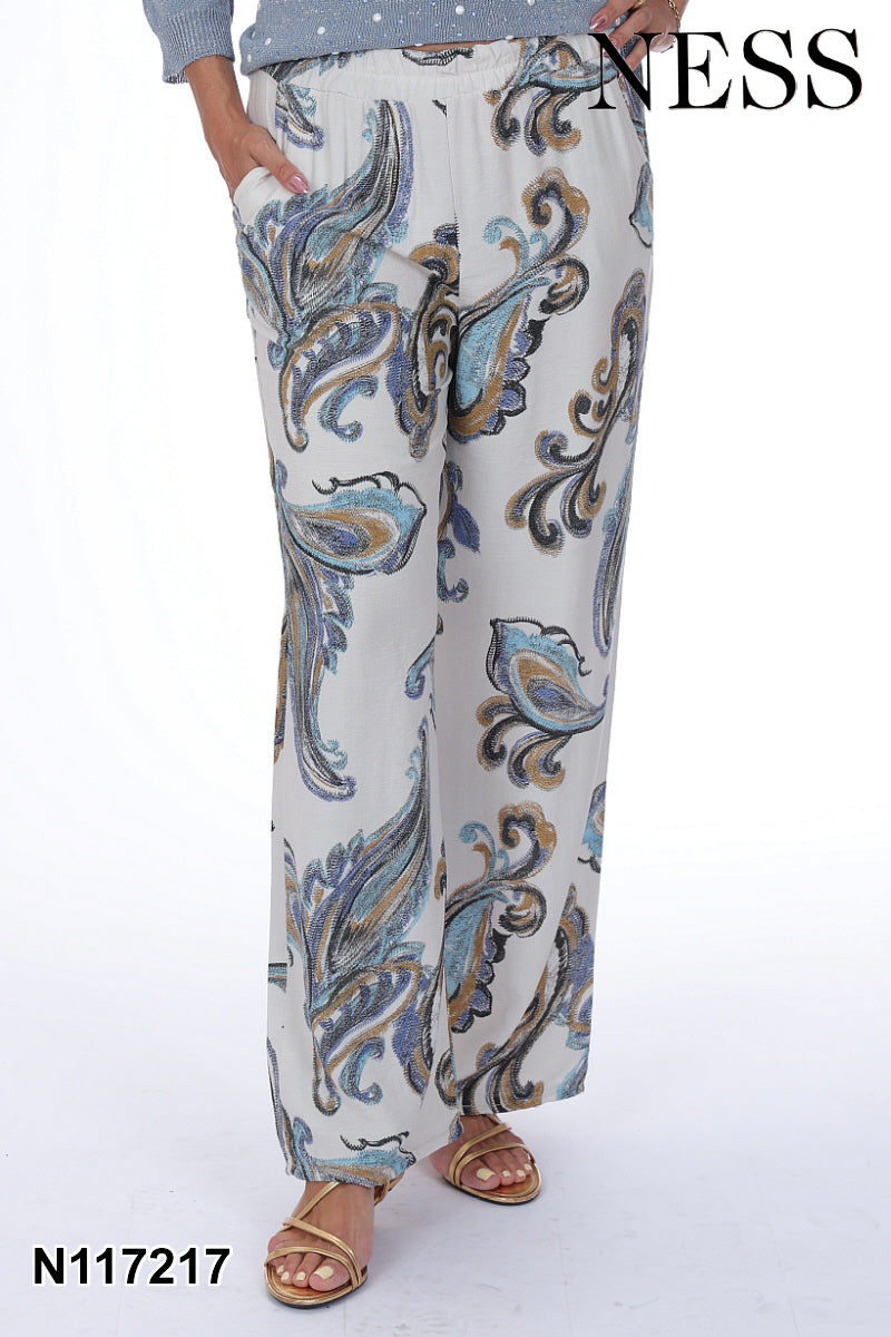 Ness Wide-Leg Paisley Pants - Style N117217