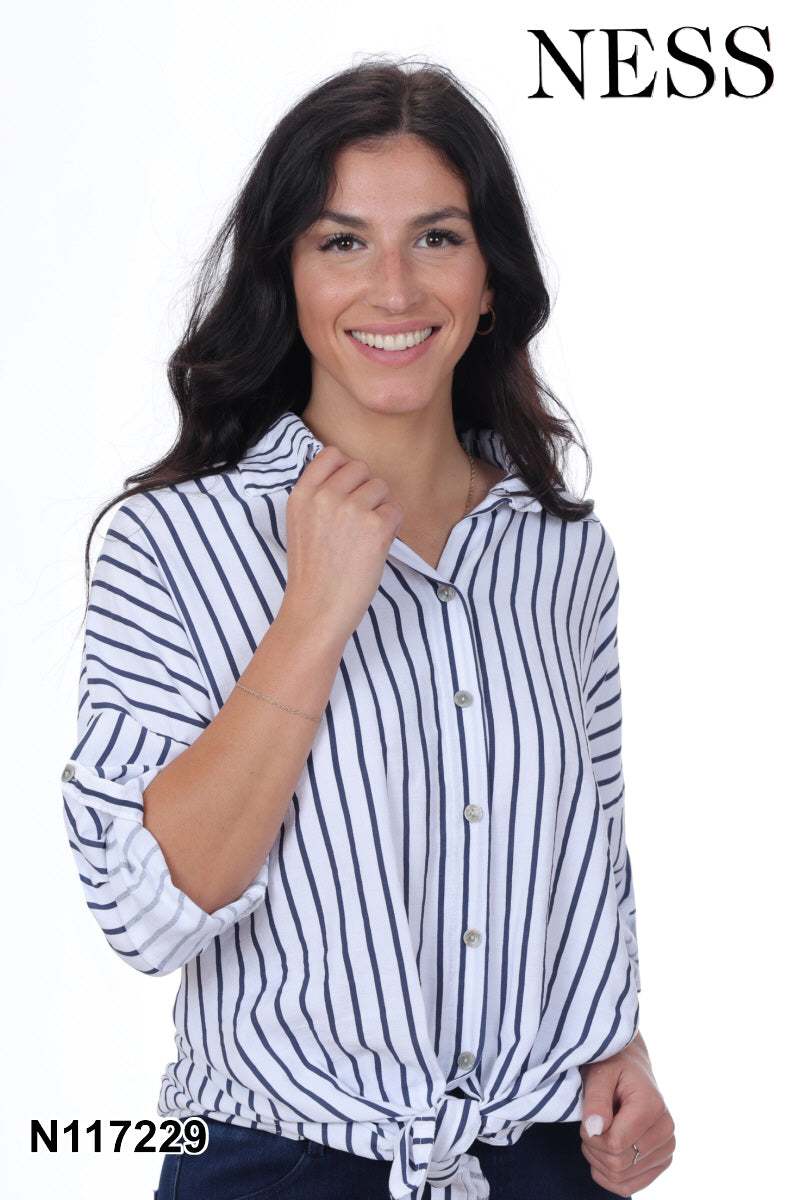 Ness Striped Button-Up Blouse - Style N117229