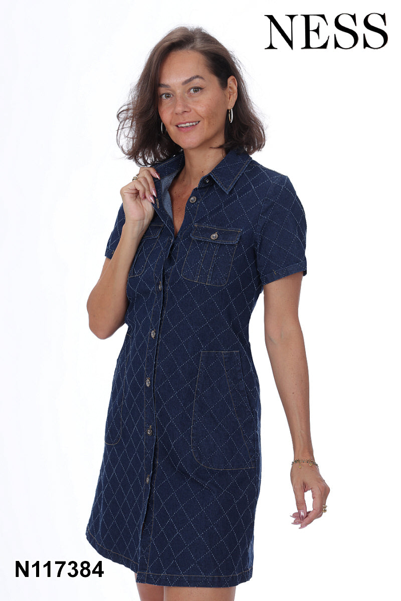 Ness Polo-Collar Short-Sleeve Button-Up Dress - Style N117384