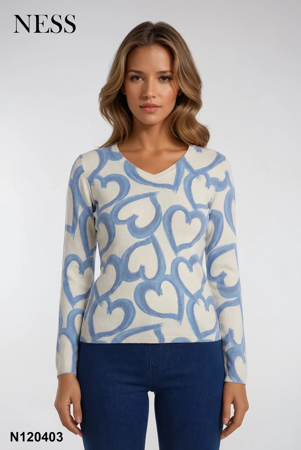 NESS Long Sleeve Heart Print Top - Style N120403