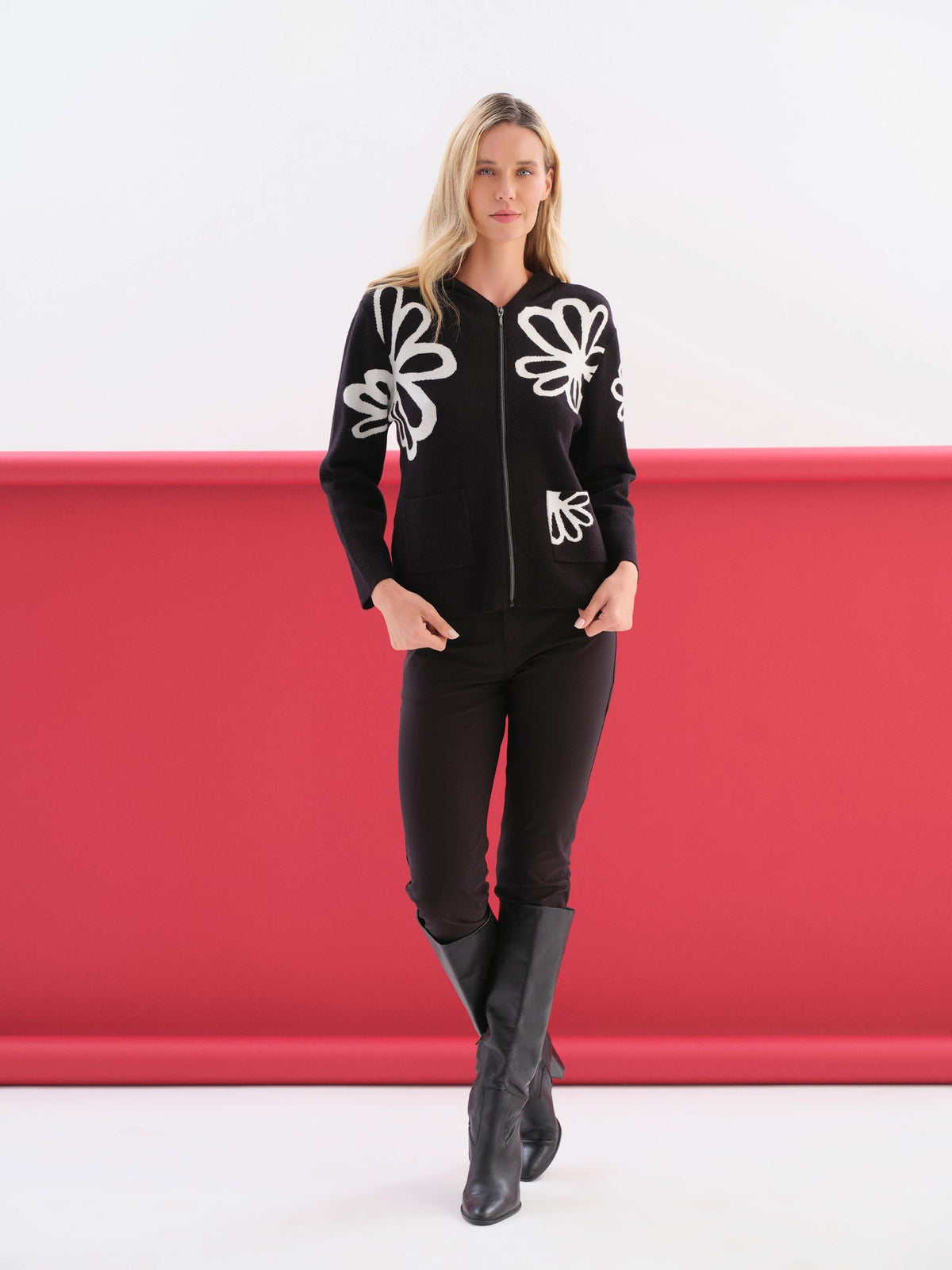 Dolcezza Zip Front Hoodie With Flowers  Style 76307A