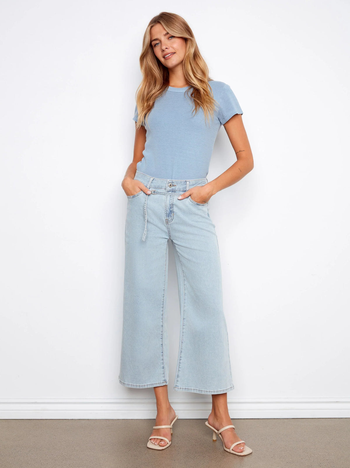 Charlie B Wide-Leg Cropped Denim Pants - Style C5788-300C