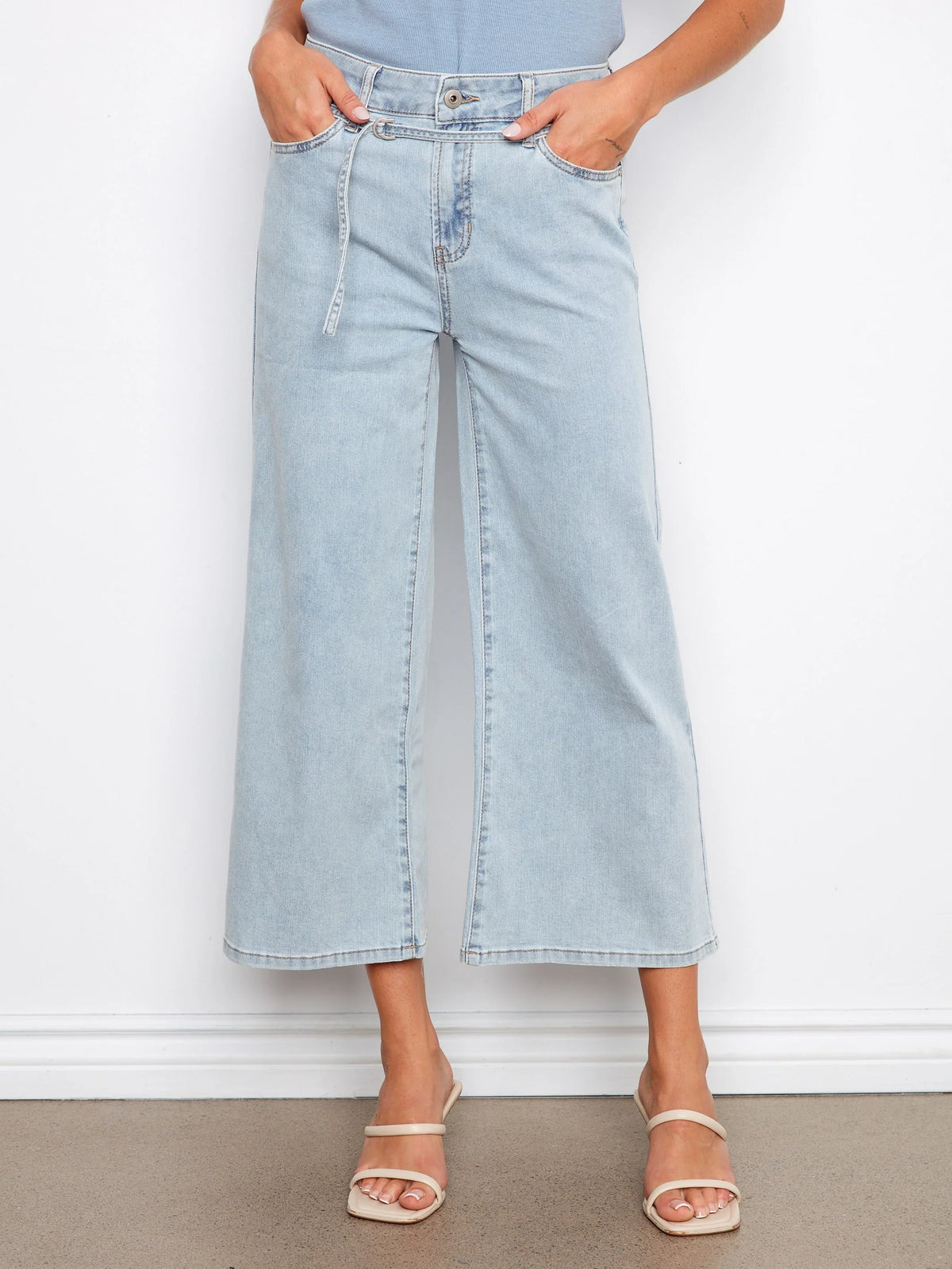 Charlie B Wide-Leg Cropped Denim Pants - Style C5788-300C