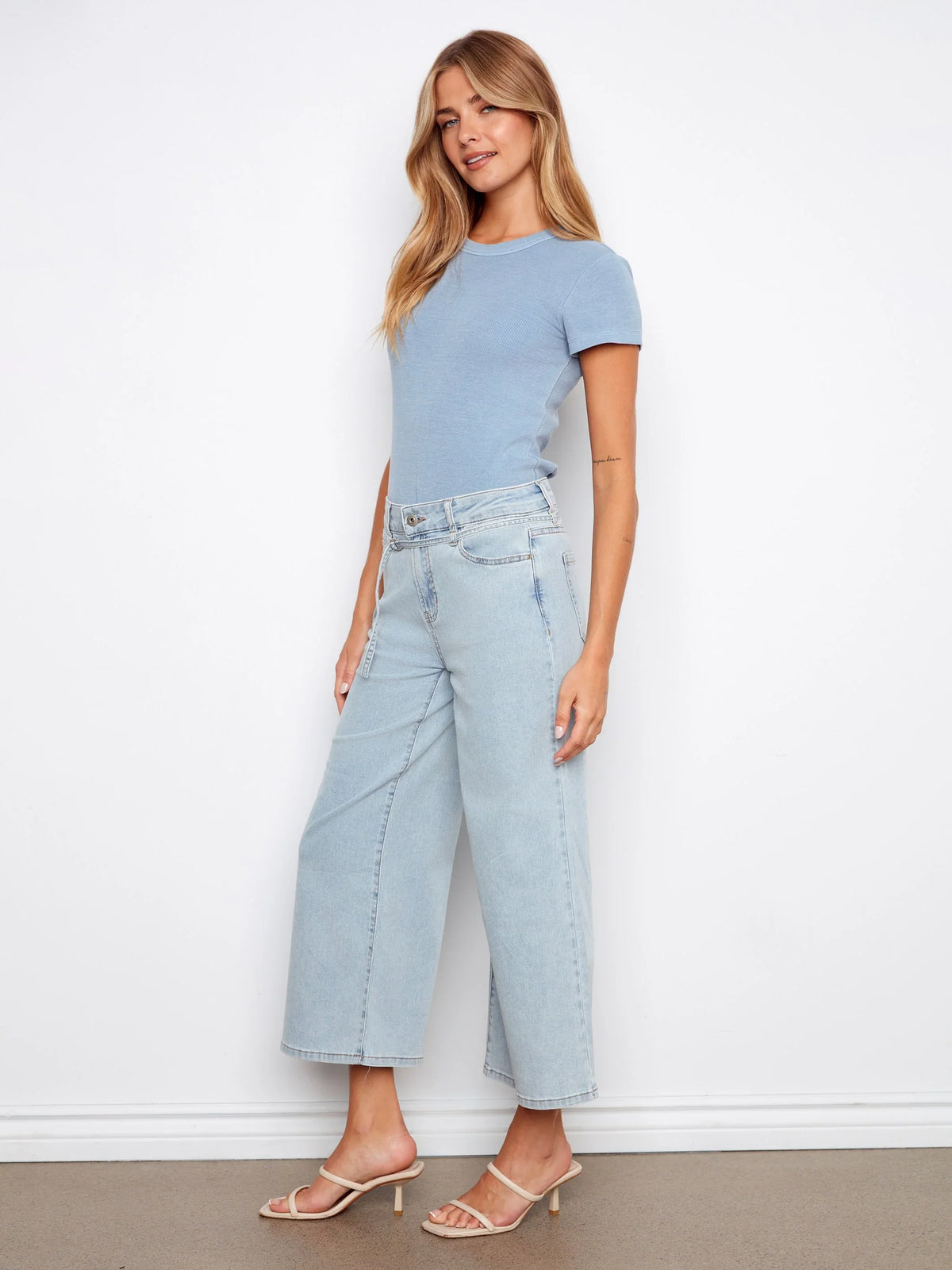 Charlie B Wide-Leg Cropped Denim Pants - Style C5788-300C