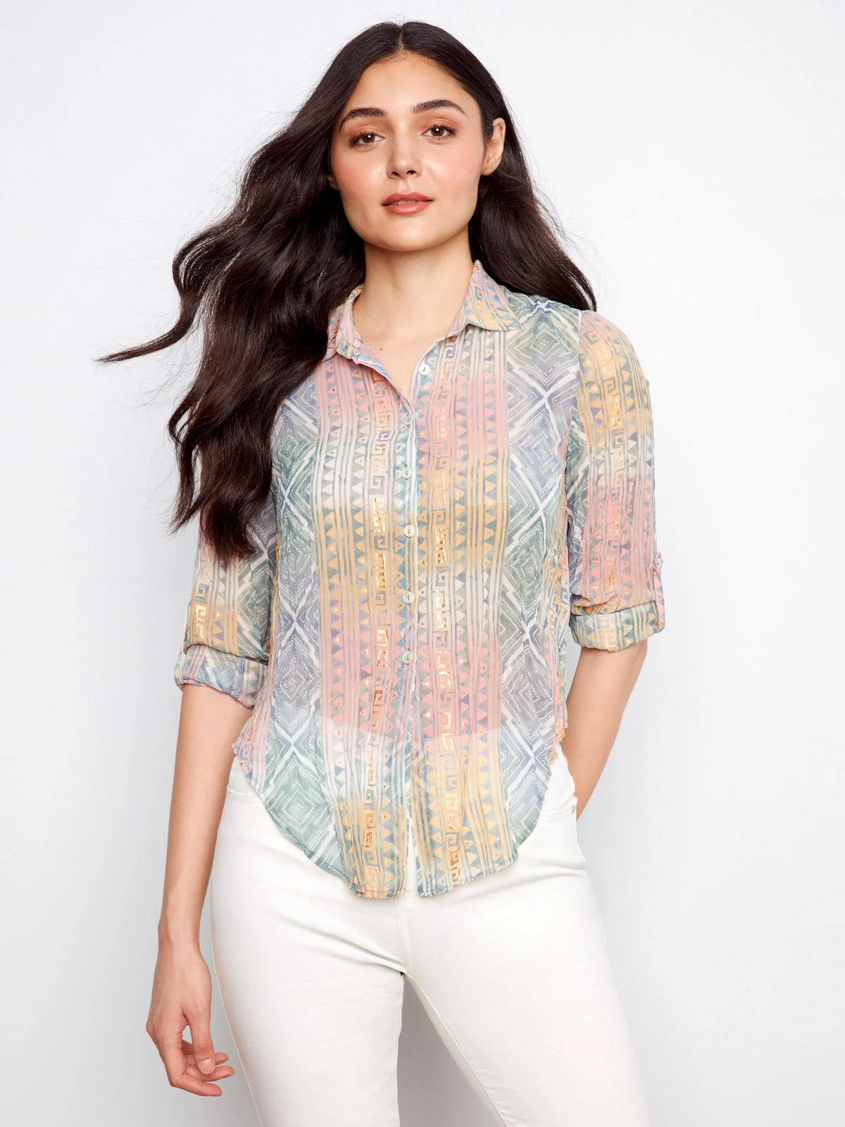 Charlie B Printed Foil Blouse - Style C4652F-471C