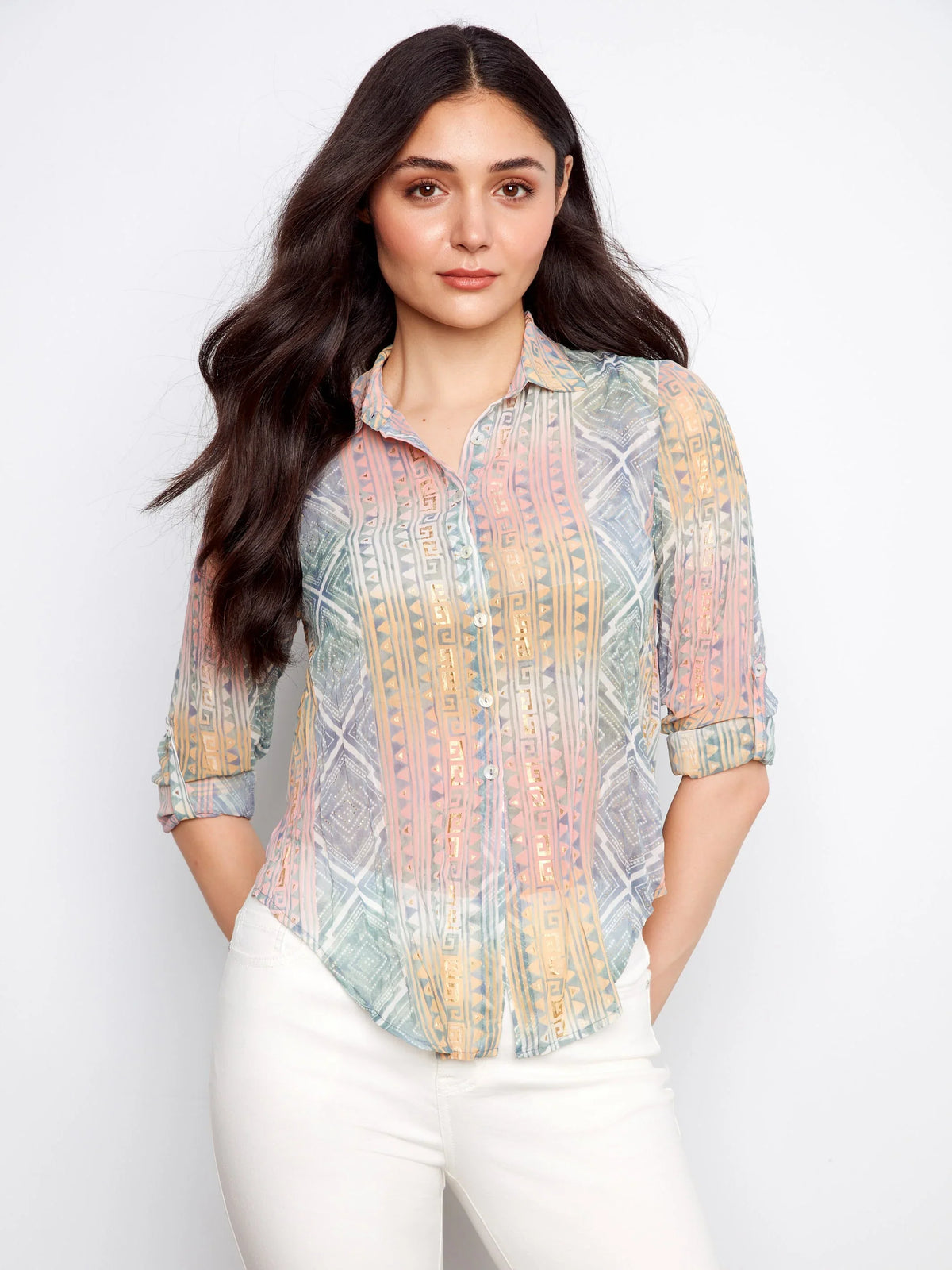 Charlie B Printed Foil Blouse - Style C4652F-471C