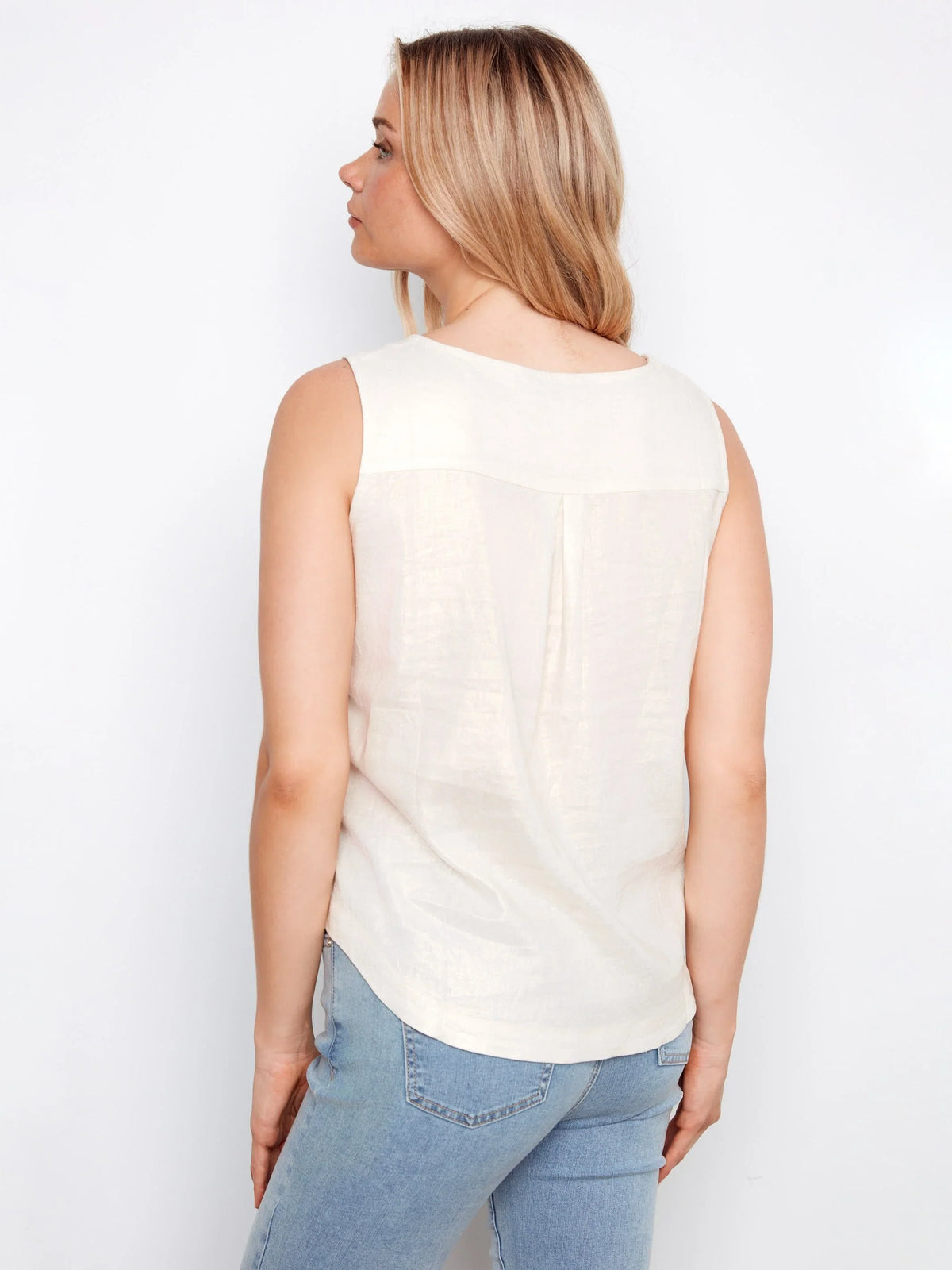 Charlie B Foil Linen Sleeveless Top - Style C4425TR-275C