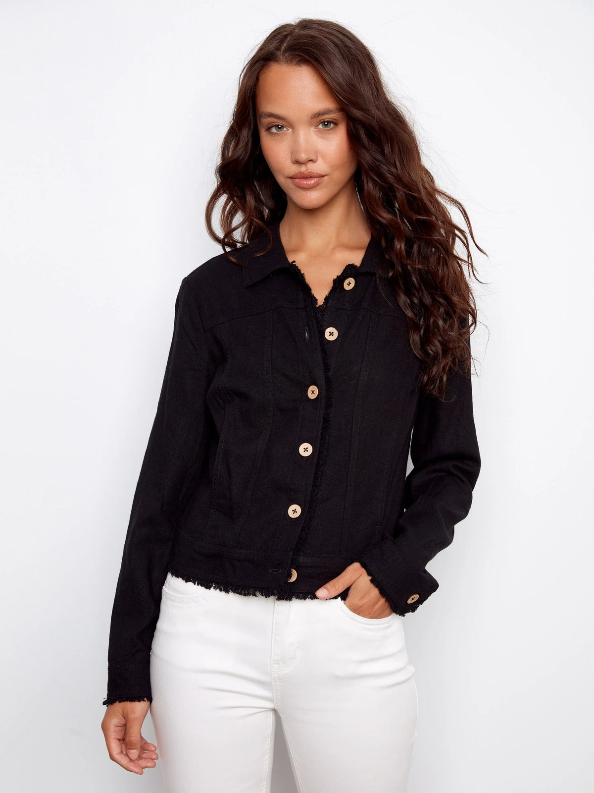 Charlie B Linen Frayed Jacket - Style c6199y-229b