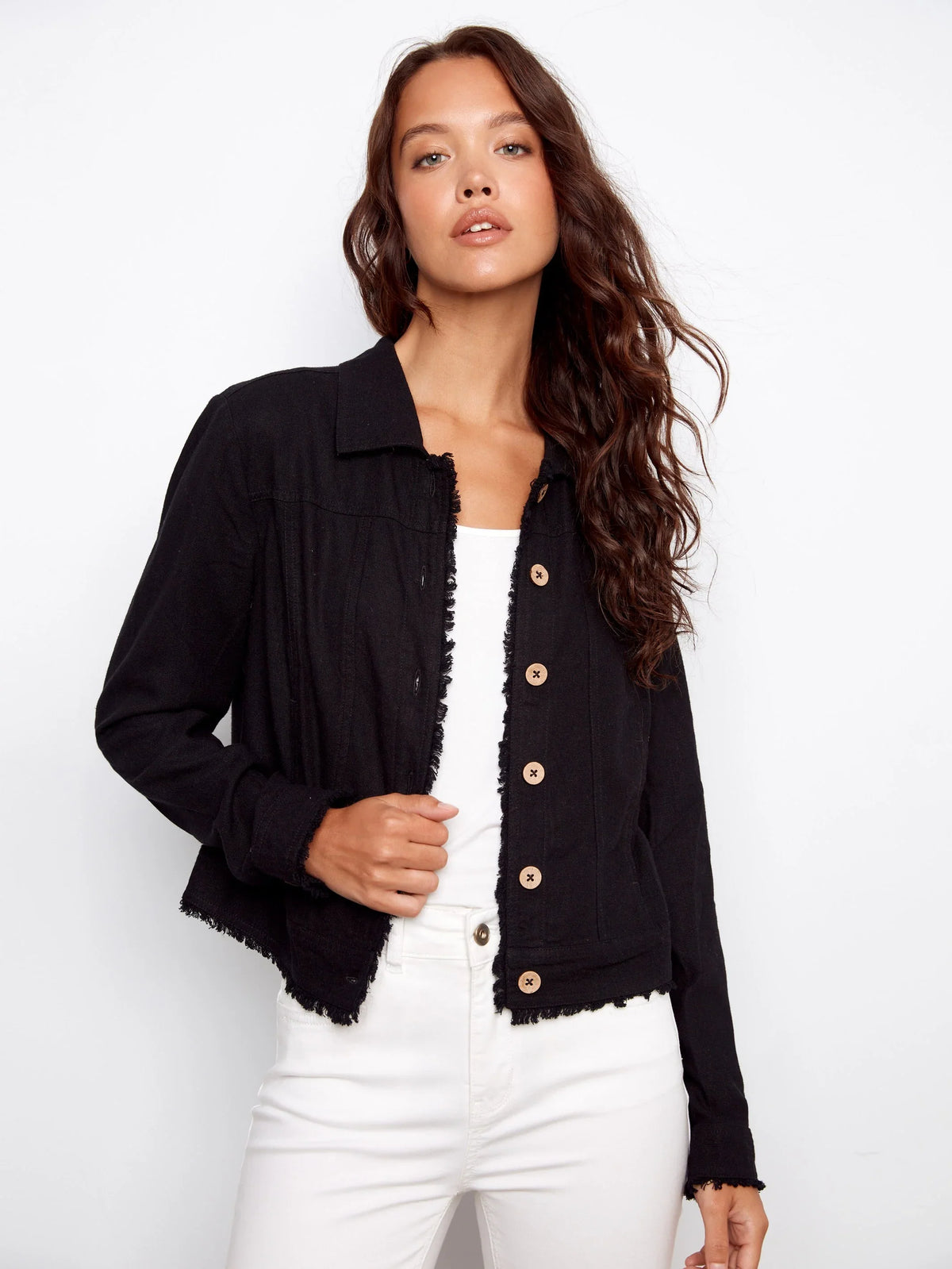 Charlie B Linen Frayed Jacket - Style c6199y-229b