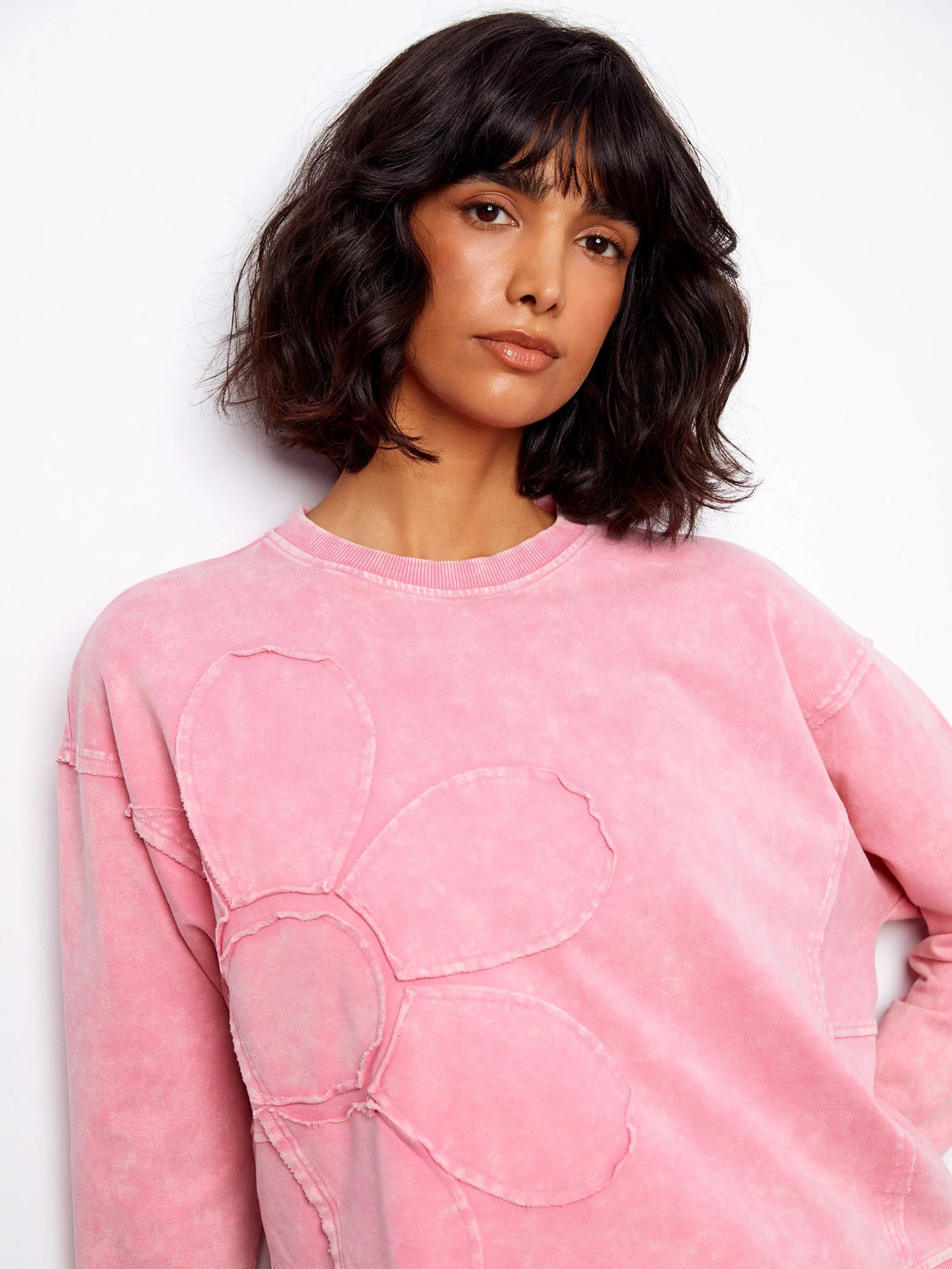 Charlie B Flower Crew-Neck Long-Sleeve Top - Style C1417-377C