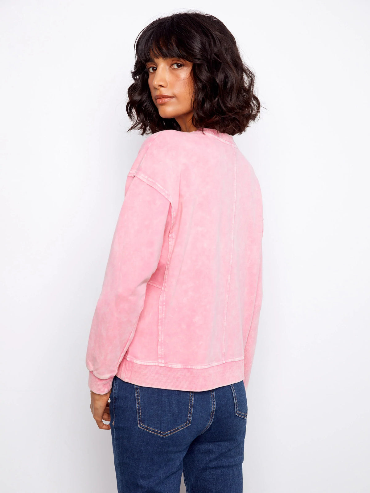Charlie B Flower Crew-Neck Long-Sleeve Top - Style C1417-377C