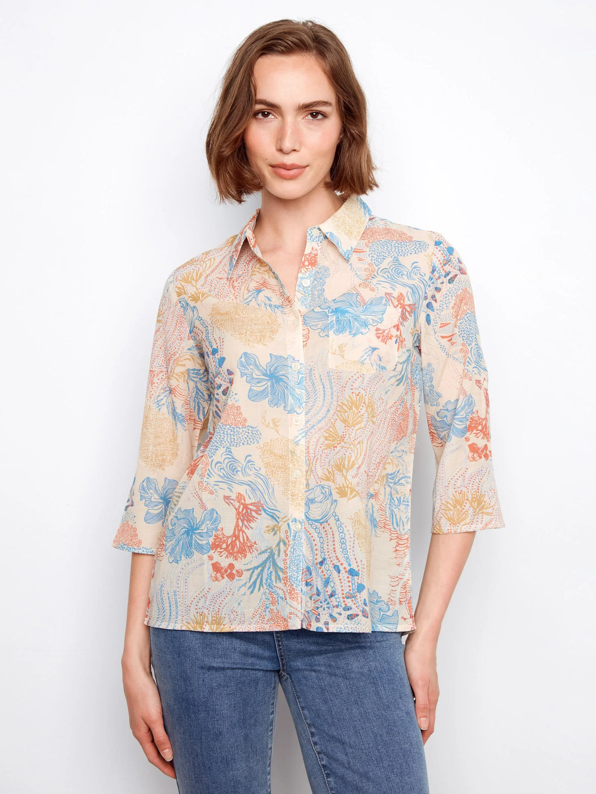 Charlie B Printed Button-Up Blouse - Style C4605R-884B