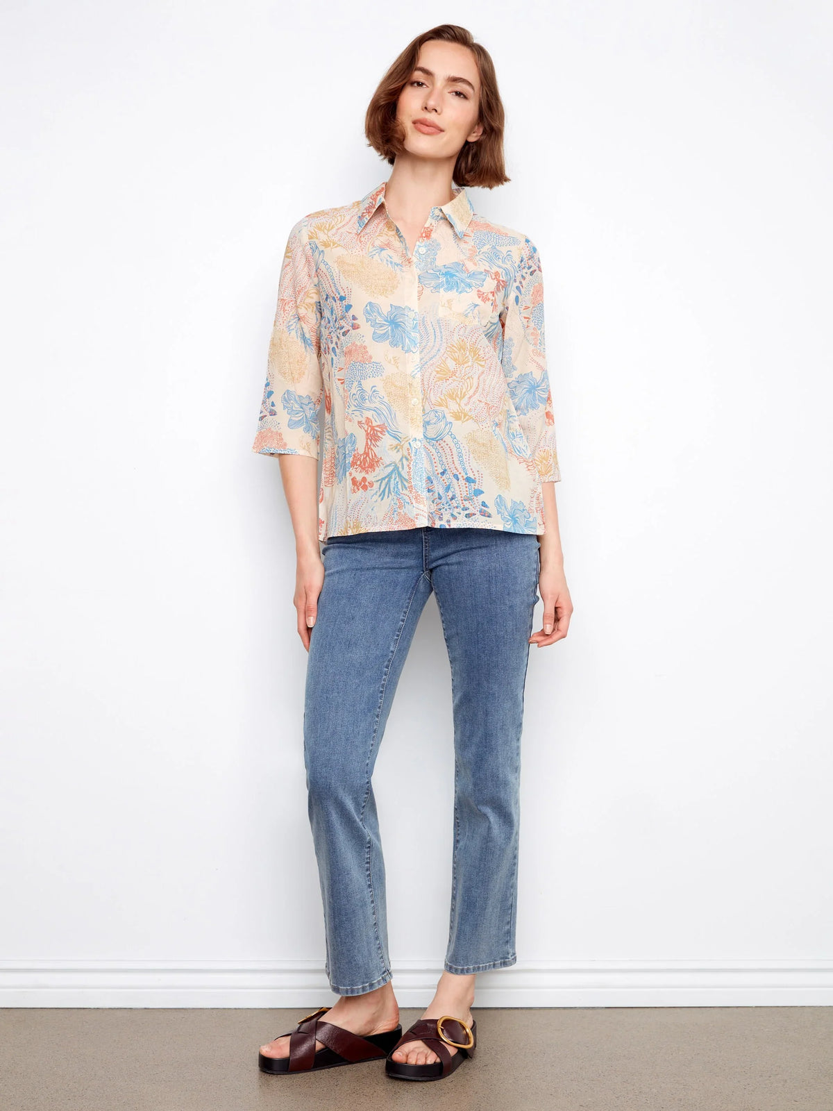 Charlie B Printed Button-Up Blouse - Style C4605R-884B