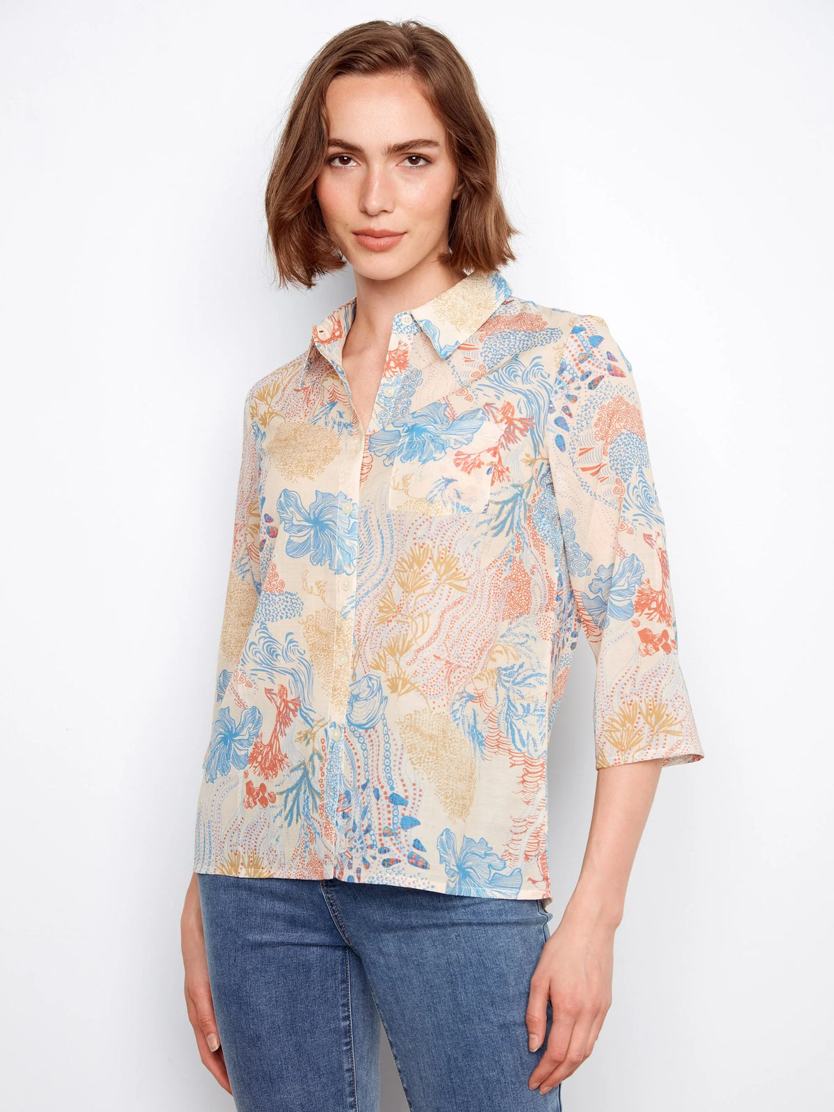 Charlie B Printed Button-Up Blouse - Style C4605R-884B