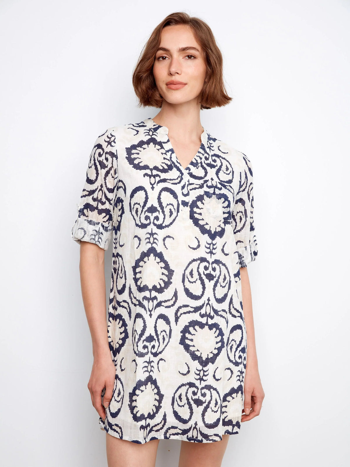 Charlie B Three-Quarter Sleeve Henley Dress - Style C3253-274C