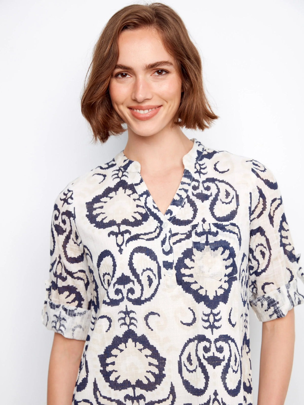 Charlie B Three-Quarter Sleeve Henley Dress - Style C3253-274C