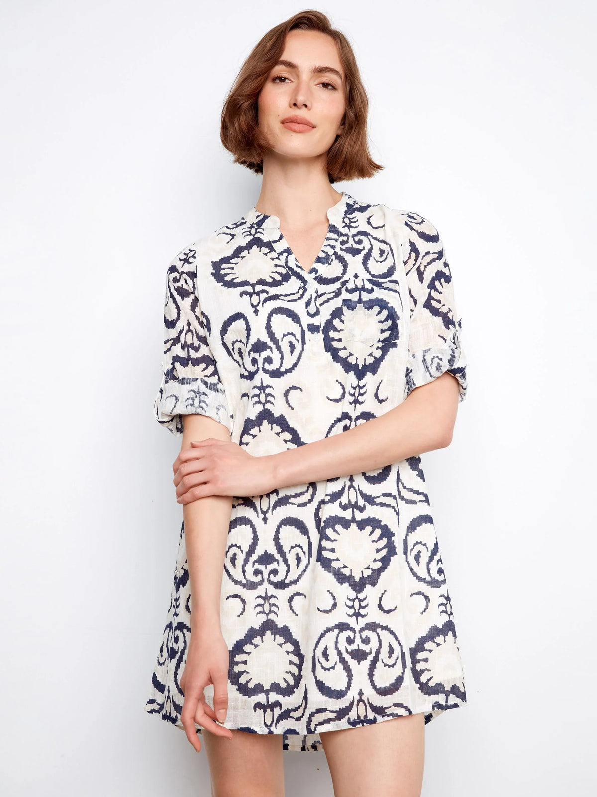 Charlie B Three-Quarter Sleeve Henley Dress - Style C3253-274C