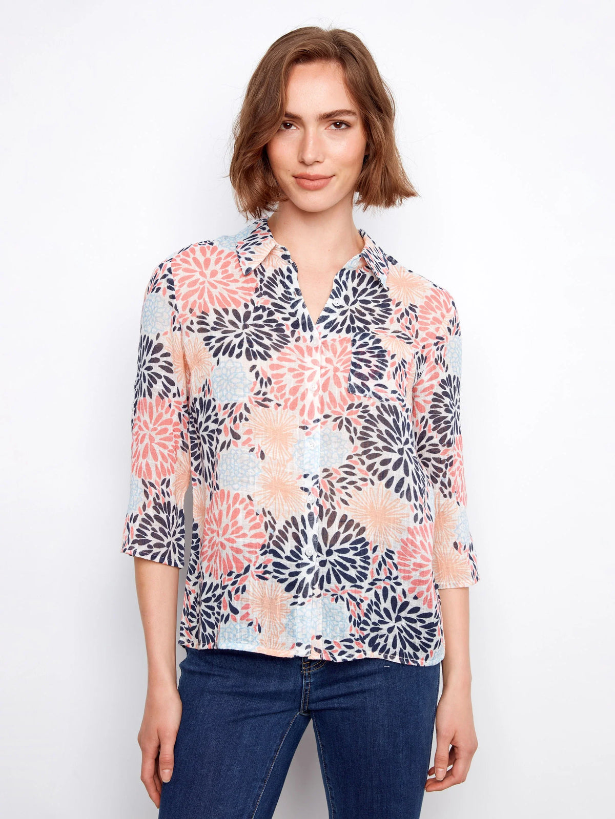 Charlie B Printed Gauze Button-Up Blouse - Style C4605R-274C