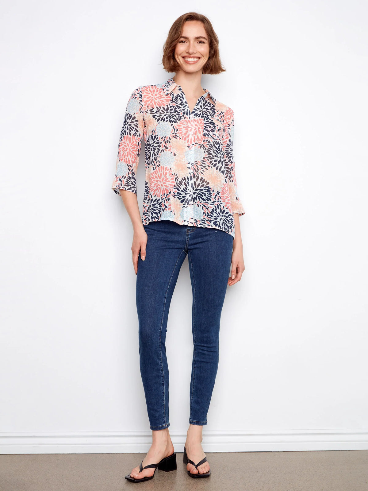 Charlie B Printed Gauze Button-Up Blouse - Style C4605R-274C