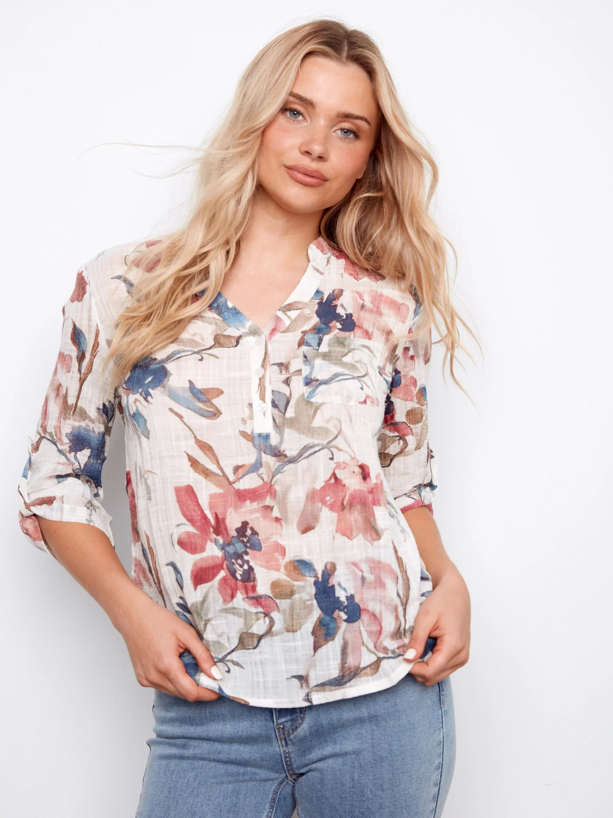 Charlie B Printed Gauze Top - Style C4188DR-274C