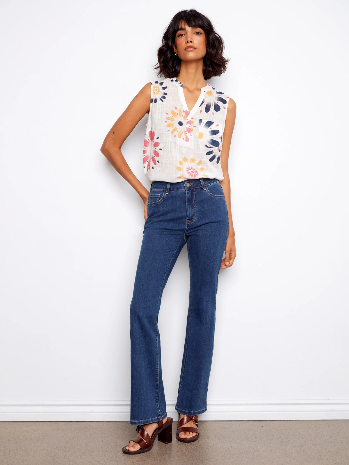 Charlie B Printed Gauze Sleeveless Blouse - Style C4606DD-274C