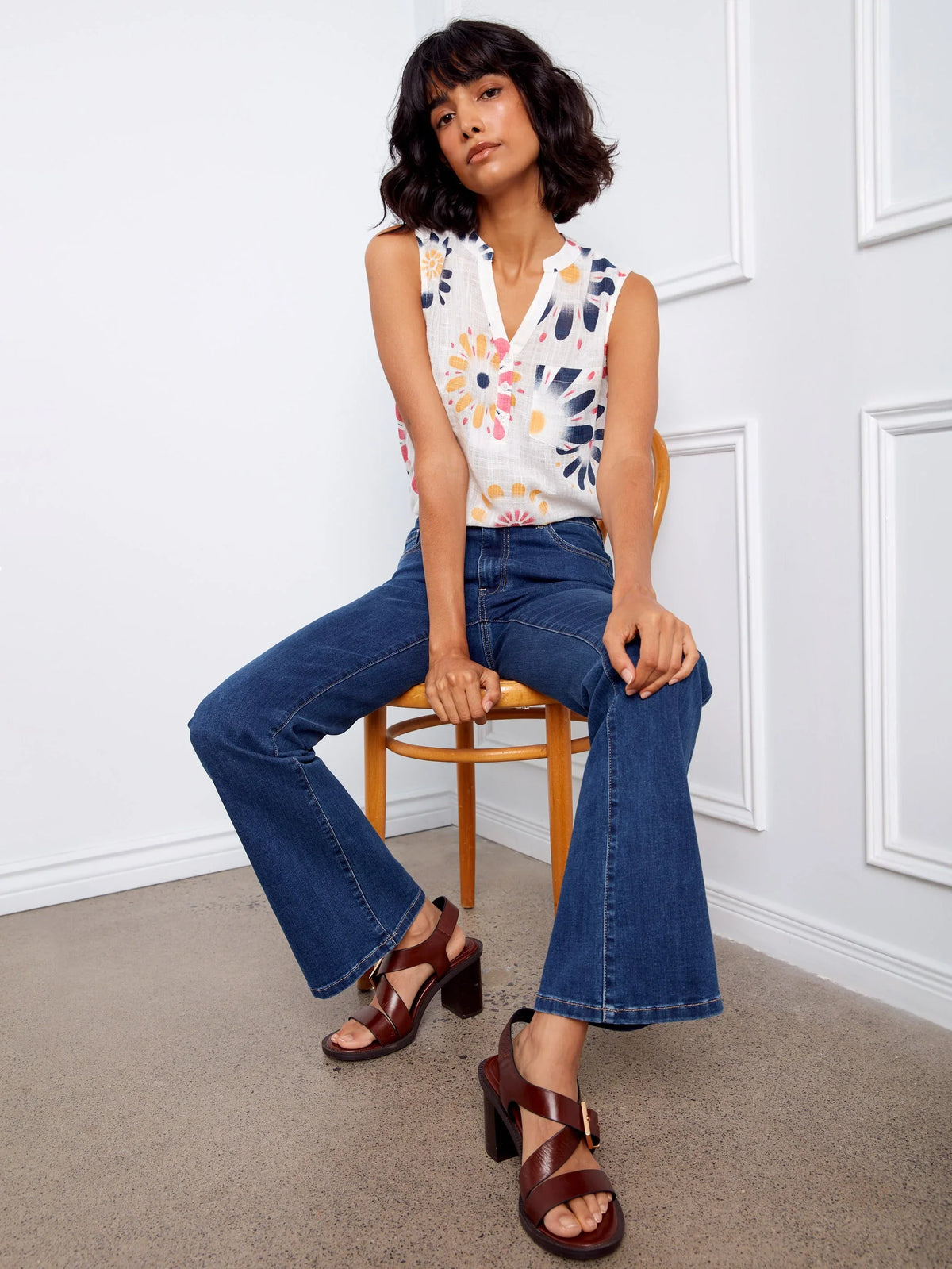 Charlie B Printed Gauze Sleeveless Blouse - Style C4606DD-274C