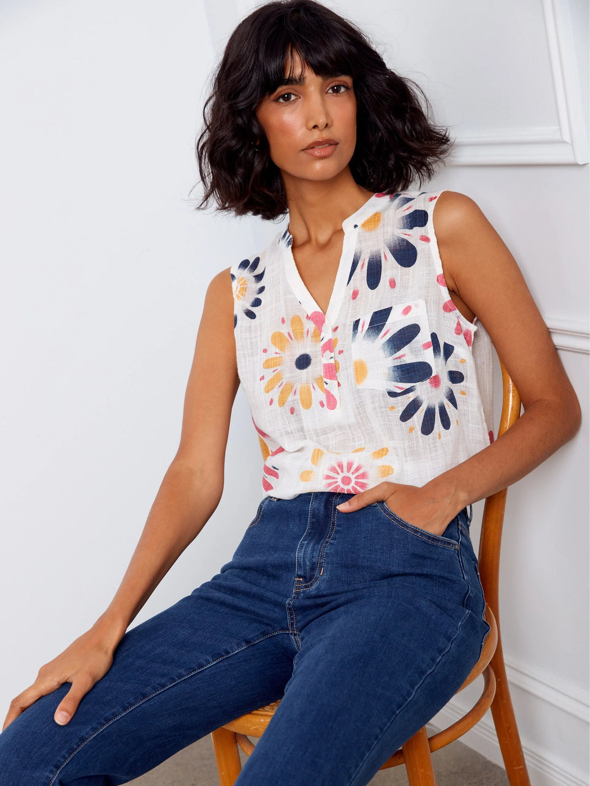 Charlie B Printed Gauze Sleeveless Blouse - Style C4606DD-274C
